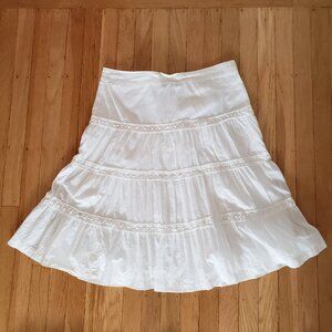 H&M White Tiered Boho Prairie Peasant Skirt Cottagecore Size 8